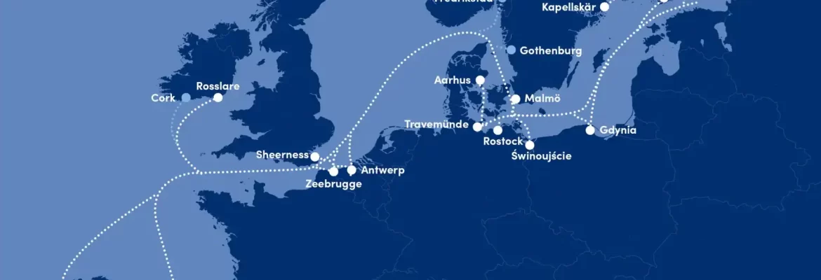 Kartta mihin kaikkialle Finnlines laivalla pääsee euroopassa.